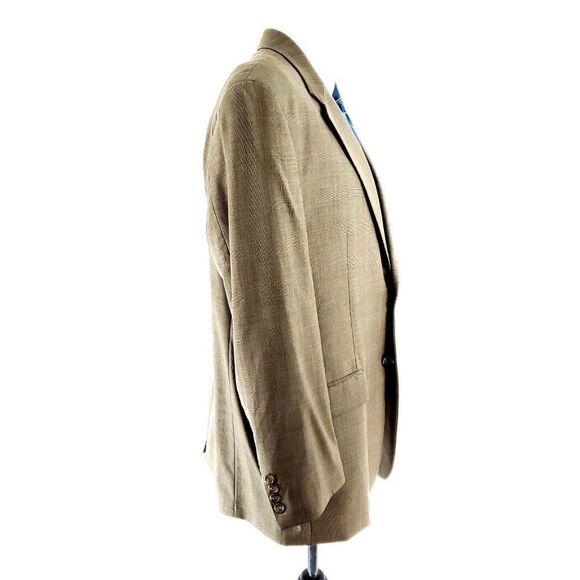 Lauren Ralph Lauren Wool 2 Button Blazer 44R Tan Glen Plaid Windowpane Blue - Picture 7 of 12